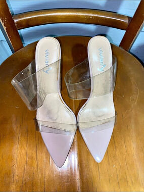 Nina Pointed Toe Clear Strap Heels in Pink